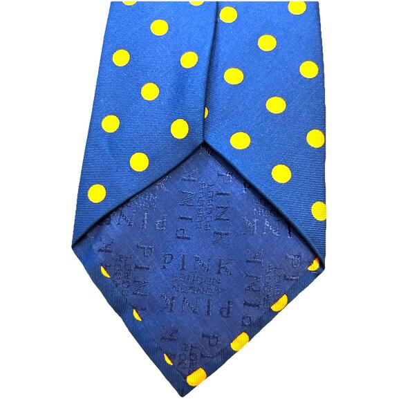 Thomas Pink Jermyn St. London Silk Tie Polka Dots Blue Yellow Preppy Made in UK - Picture 1 of 9